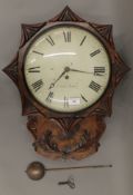 A 19th century mahogany fusee drop dial wall clock. 46 cm wide.