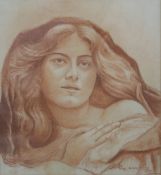 Pre Raphaelite, Portrait of a Lady, sanguine, indistinctly signed, framed and glazed. 27 x 29.5 cm.