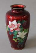 A red ground cloisonne vase. 17.5 cm high.