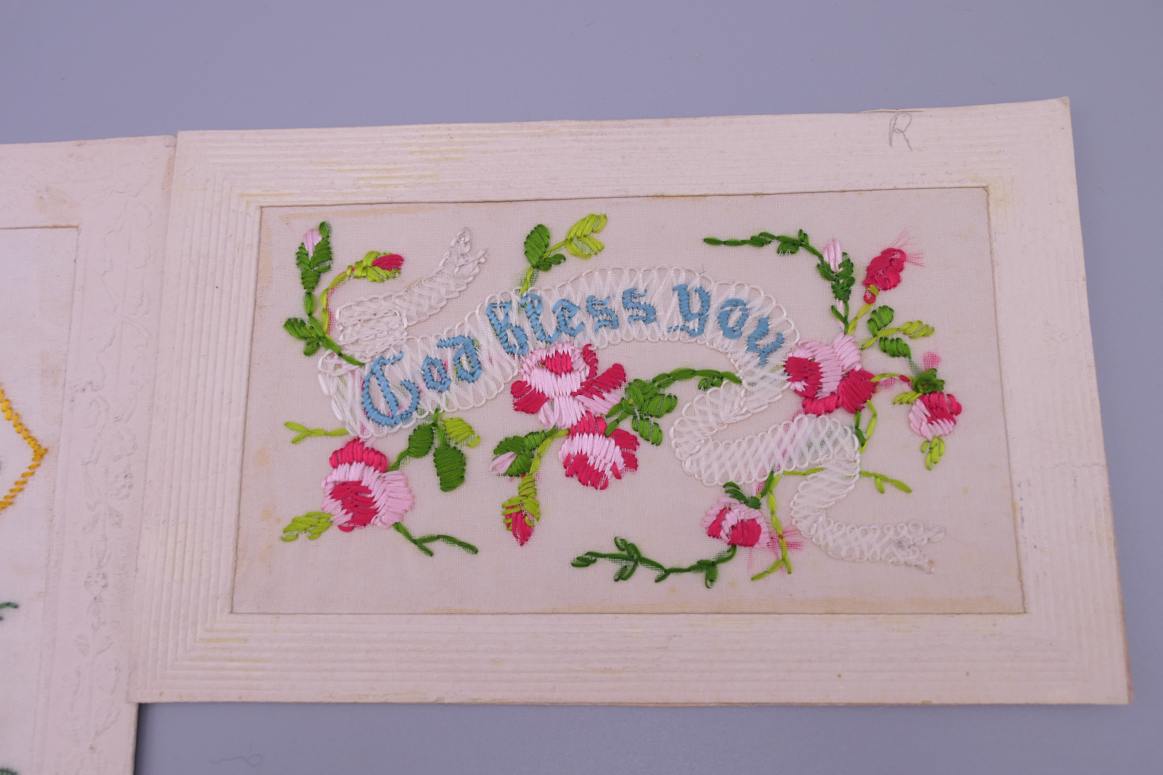 Seventeen World War I embroidered silk postcards including some with note cards. - Image 13 of 26