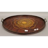 A Victorian inlaid mahogany tray. 62 cm wide.