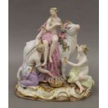 A Meissen porcelain figural and animalier group. 22 cm high.