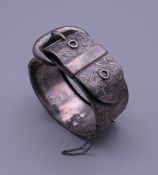 A Victorian unmarked white metal buckle form bracelet. 6.5 cm wide.