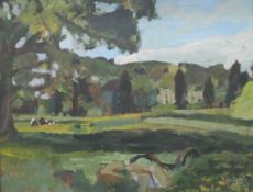 HERBERT KNIGHT (20th/21st century) British, Country House View, oil on board, signed and dated 76,