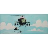 After BANKSY (20th/21st century), Happy Chopper, print on canvas, unframed. 122 x 51 cm.