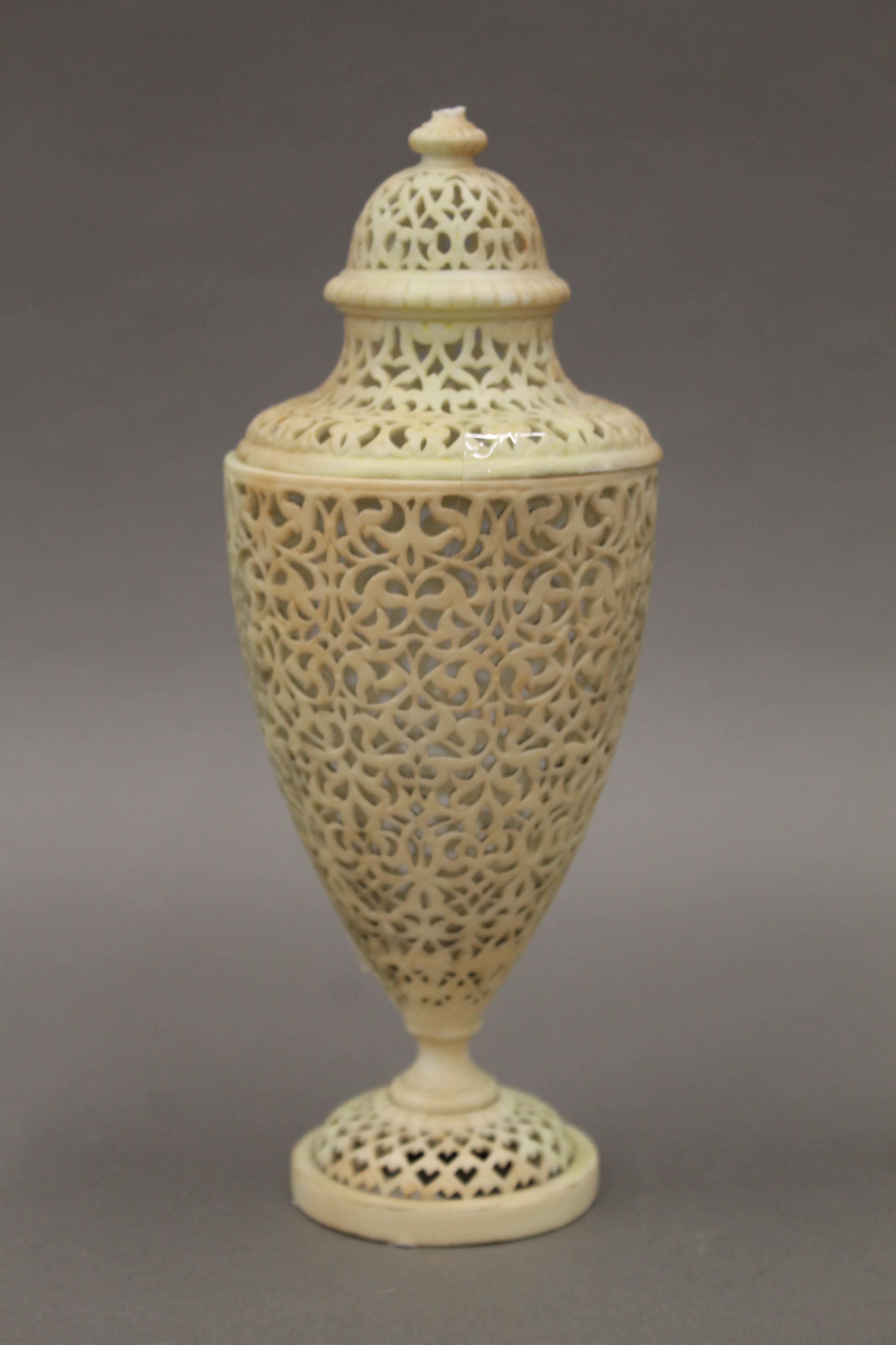 A Royal Worcester blush ivory porcelain reticulated lidded vase. 23 cm high. - Image 2 of 3