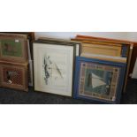 A large quantity of various framed tapestries, prints, etc.