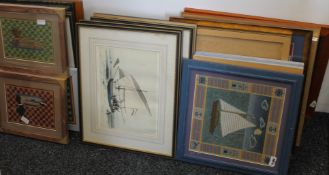 A large quantity of various framed tapestries, prints, etc.