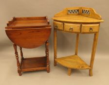 A modern oak side table with flap and a corner table. The former 50 cm wide.