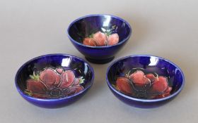 Three small Moorcroft bowls. The smallest 8.5 cm diameter.
