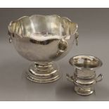 A silver plated punch bowl and a wine cooler. The former 21.5 cm high.