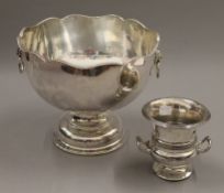 A silver plated punch bowl and a wine cooler. The former 21.5 cm high.