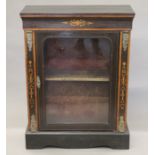 A Victorian inlaid and gilt metal mounted ebonised pier cabinet. 81 cm wide.