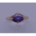 A 9 ct gold amethyst set ring. Ring size R/S.