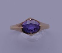 A 9 ct gold amethyst set ring. Ring size R/S.