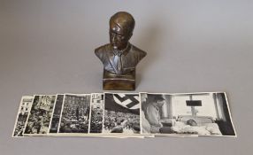 A bronze bust of Adolf Hitler and a quantity of picture cards for The Germany Awakens Series.