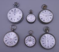 A collection of silver and silver plated pocket watches.