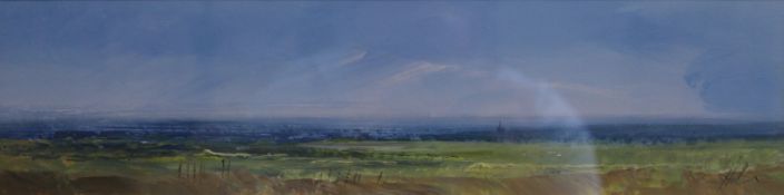 PETER HODSON, Fenland Scene, oil, framed and glazed. 40.5 x 10 cm.