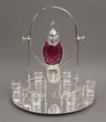 A silver plated bird cocktail set. 36 cm wide.