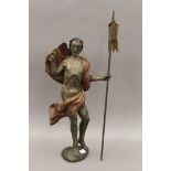 An antique wooden figural carving. 69.5 cm high overall.