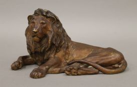 A Vienna cold painted bronze model of a lion by Bergman. 20 cm long.