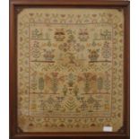 A Victorian sampler worked by Agatha Willis, Aged 9, dated 1849, framed and glazed.