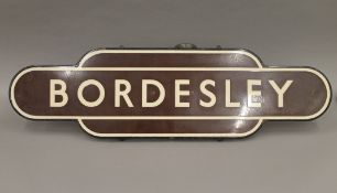 A vintage enamel Railway Station totem sign for Bordesley. 92 cm wide.