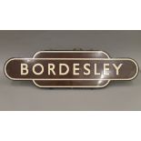 A vintage enamel Railway Station totem sign for Bordesley. 92 cm wide.