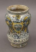 A Maiolica Albarello, dated 1662. 15 cm high.