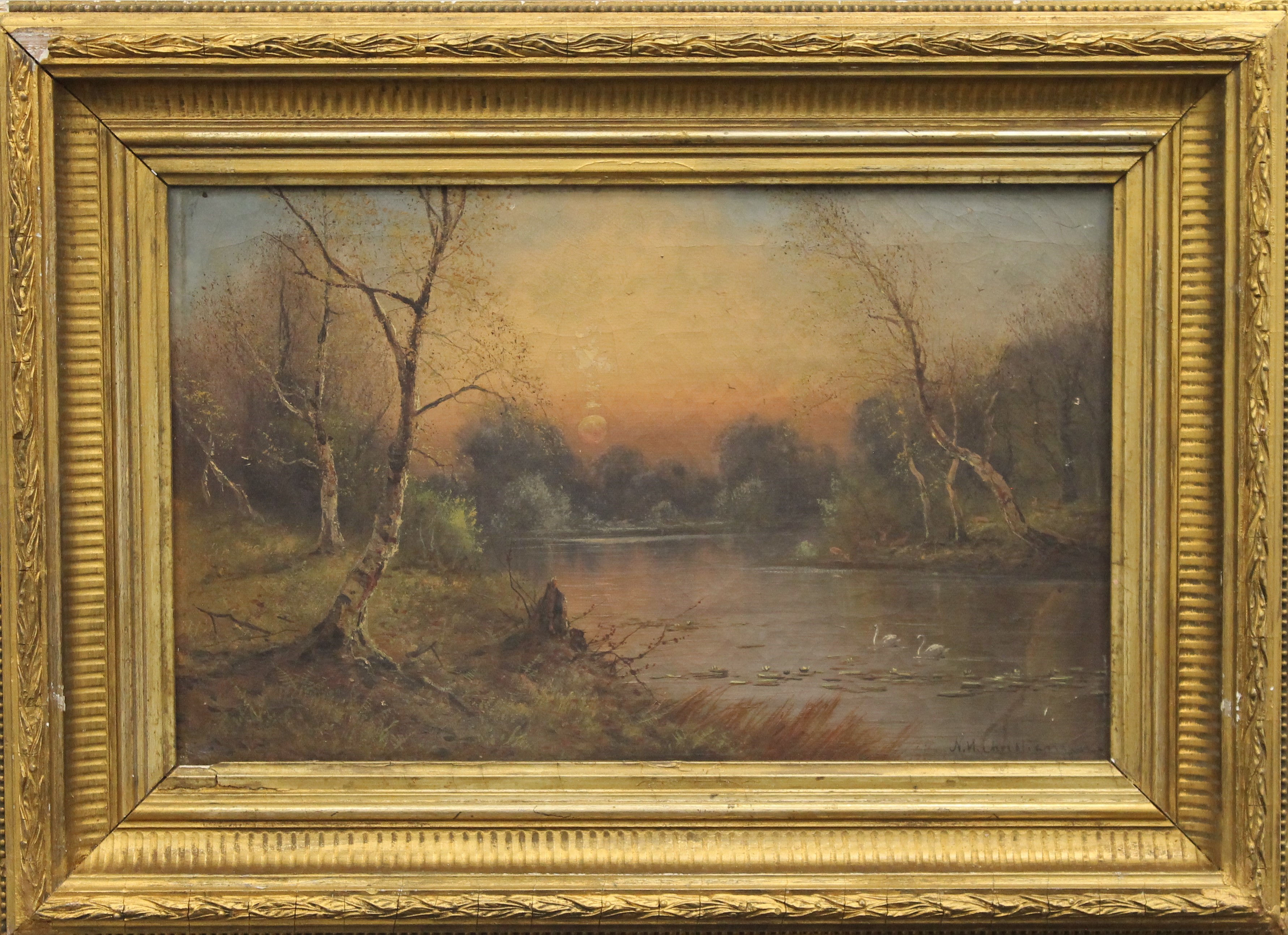 NILS H CHRISTIANSEN, Forest River Scenes, a pair, oils on canvas, each signed, framed. 39 x 24 cm. - Image 2 of 8