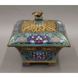 A large Chinese cloisonne censer. 21 cm high.