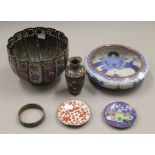 A small quantity of cloisonne and enamel ware. The largest 13 cm high.