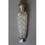 A Victorian silver mounted cut glass scent bottle. 15.5 cm long.