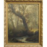 GEORGE FIELDING, Figure on a Woodland Path, oil on canvas, signed, framed. 39 x 49.5 cm.