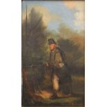 CONTINENTAL SCHOOL, Soldier with Bayonet Fixed, oil on board, indistinctly signed, framed. 12.