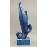 A blue patinated abstract bronze sculpture. 52 cm high.