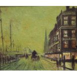 Street Scene, oil on board, framed. 26.5 x 23 cm.