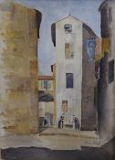 Continental Street Scene, watercolour, indistinctly signed, framed and glazed. 26.5 x 36.5 cm.