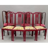 A set of four Victorian red painted chairs and three Queen Anne style chairs.