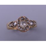 A Victorian 18 ct gold rose cut diamond ring. Ring size N. 2.7 grammes total weight.
