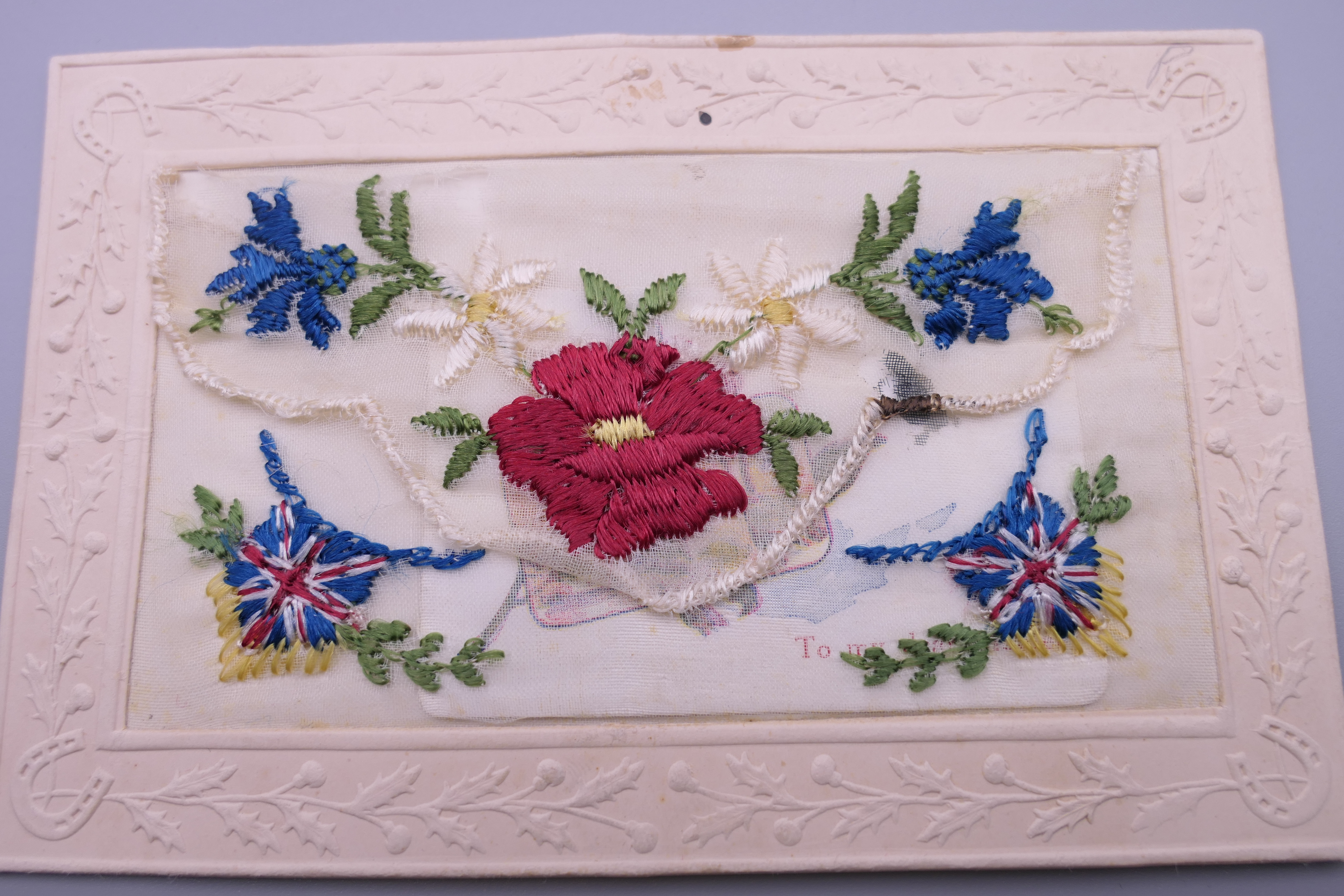 Seventeen World War I embroidered silk postcards including some with note cards. - Image 24 of 26