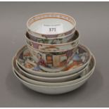 Four 18th century Chinese Export tea bowls and saucers.