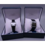 A pair of Rotary his and hers reversible wristwatches, with box and papers.