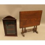 An early 20th century oak folding coffee table and a modern corner cabinet. The former 53 cm wide.