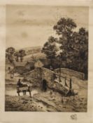 A pair of 19th century prints, Landscapes, unframed. Each approximately 36.5 x 47 cm.