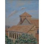 Continental Church, oil on canvas, framed. 38.5 x 48.5 cm.