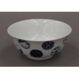 A Chinese blue and white porcelain bowl. 13.5 cm diameter.