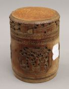 A Canton carved bamboo tea box. 16 cm high.