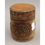 A Canton carved bamboo tea box. 16 cm high.