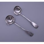 Two Irish silver ladles. 15 cm long. 61.8 grammes.